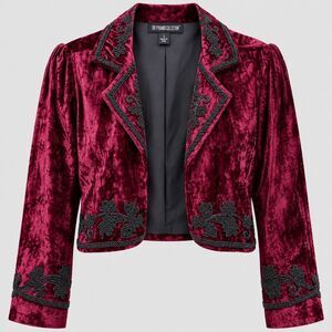 The Pyramid Collection Beaded Crushed Velvet Bolero Burgundy Women’s LG NEW